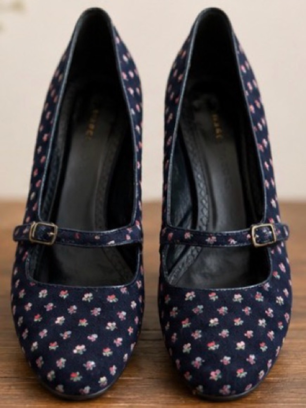 Marc Jacobs Navy Floral Mary Jane Pumps with Pink Accents